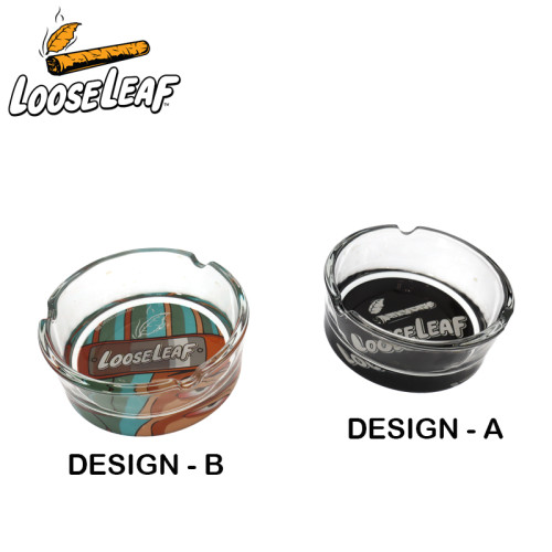 3.5 INCH LOOSE LEAF ROUND GLASS ASHTRAY 1CT